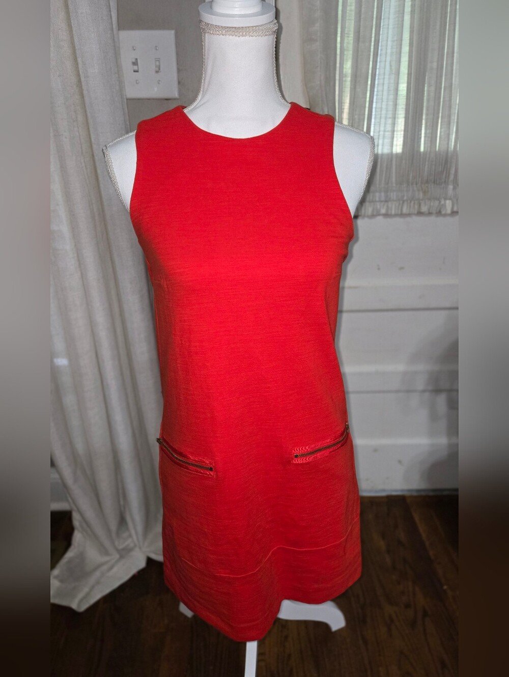 Madewell Bright Red Sleeveless Shift Dress with Zip Pockets